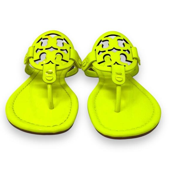 Tory Burch Patent Leather Miller Sandal Fluorescent Neon Yellow 6 Women’s - Picture 4 of 11